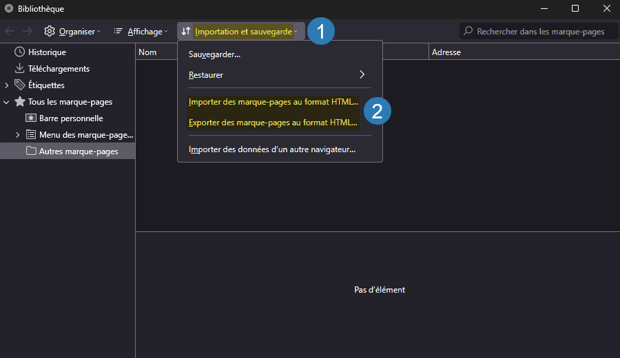 Exporter et importer des favoris ou des marque-pages avec le navigateur Zen