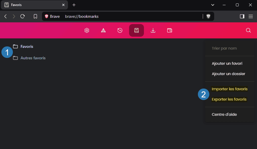 Exporter et importer des favoris avec le navigateur Internet Brave