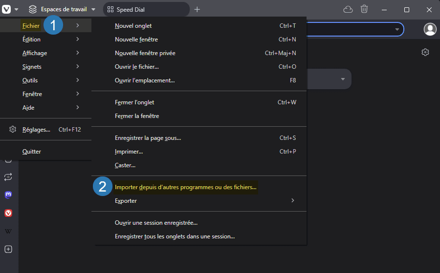 Importer des signets avec le navigateur web Vivaldi