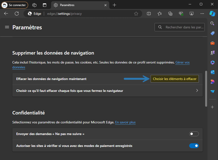 Choisir les éléments à effacer dans Microsoft Edge