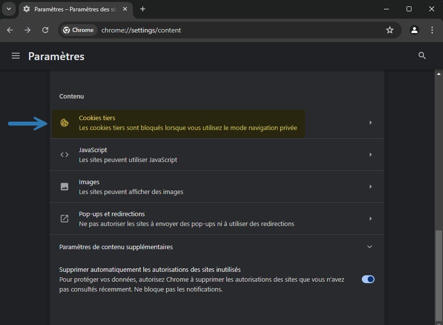 Cookies tiers dans Google Chrome
