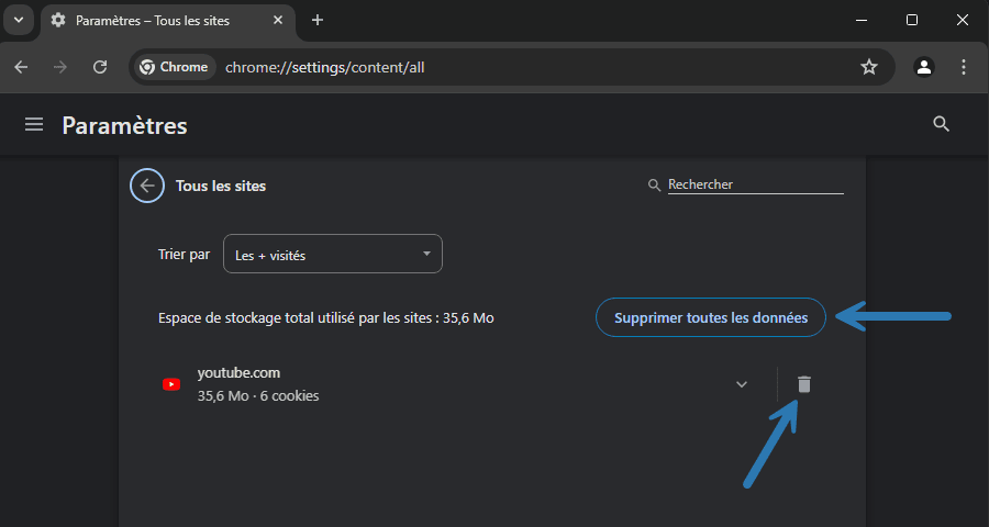 Effacer les cookies dans Google Chrome