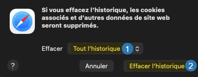 Effacer l’historique, les cookies et les données de site web de Safari sur Mac