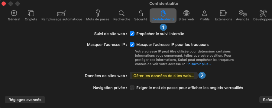 Gérer les données de sites web dans le navigateur Safari sur Mac