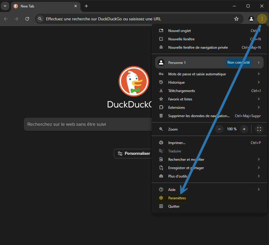 Ouvrir les paramètres du navigateur web Google Chrome