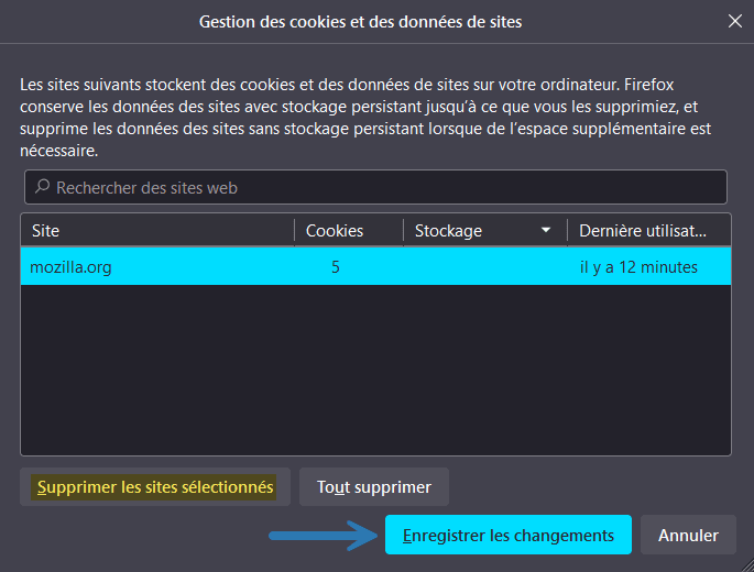 Supprimer les cookies et les données d’un site web spécifique dans Firefox