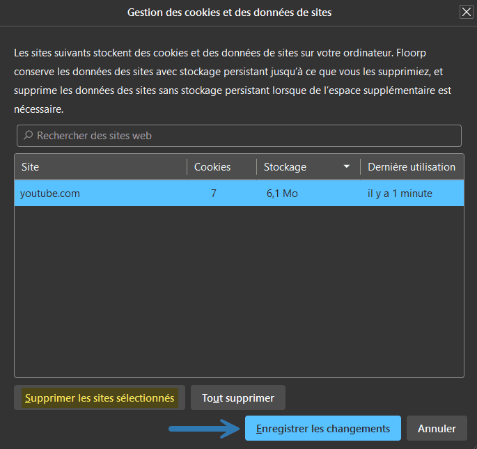 Supprimer les cookies et les données d’un site web spécifique dans le navigateur web Floorp