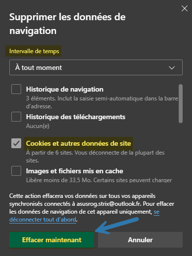 Effacer les cookies et autres données de site dans Microsoft Edge