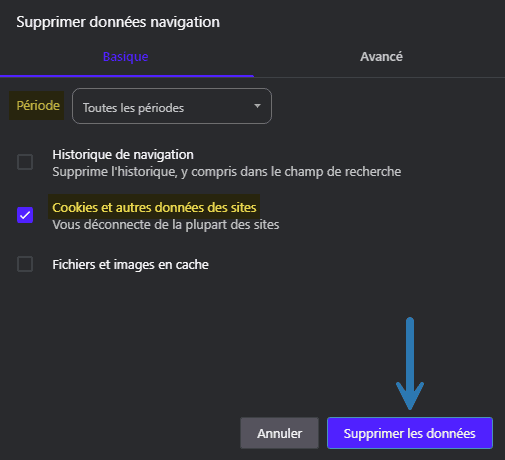 Supprimer les cookies et autres données des sites dans Opera