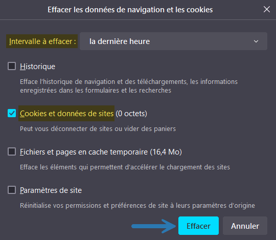 Supprimer les cookies et données de sites dans Firefox