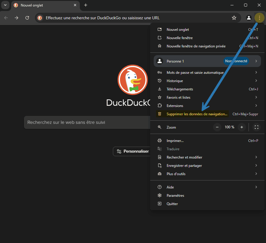 Supprimer les données de navigation dans Google Chrome