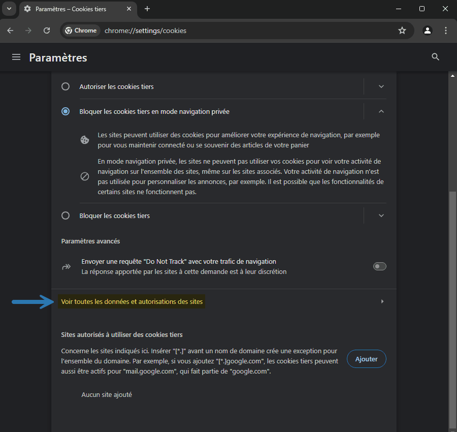 Voir toutes les données et autorisations des sites dans Google Chrome