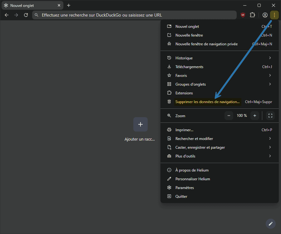 Supprimer les données de navigation d’Helium Browser