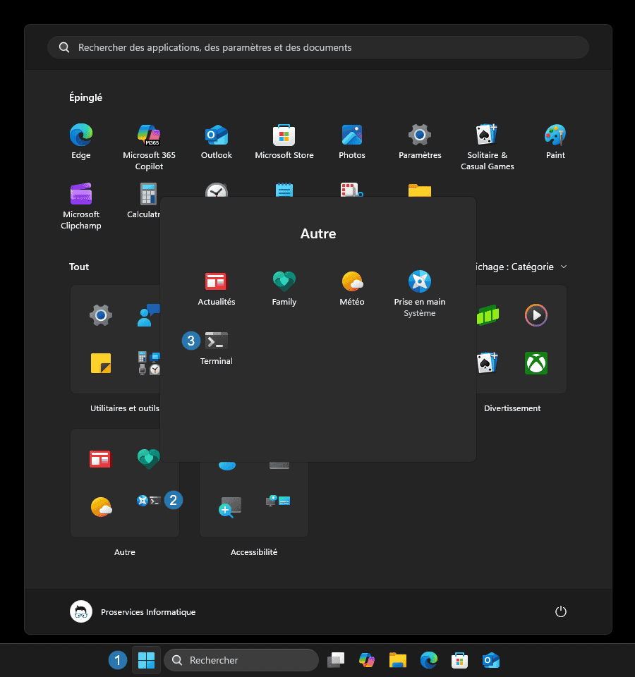 Ouvrir le Terminal Windows avec le menu Démarrer de Windows 11