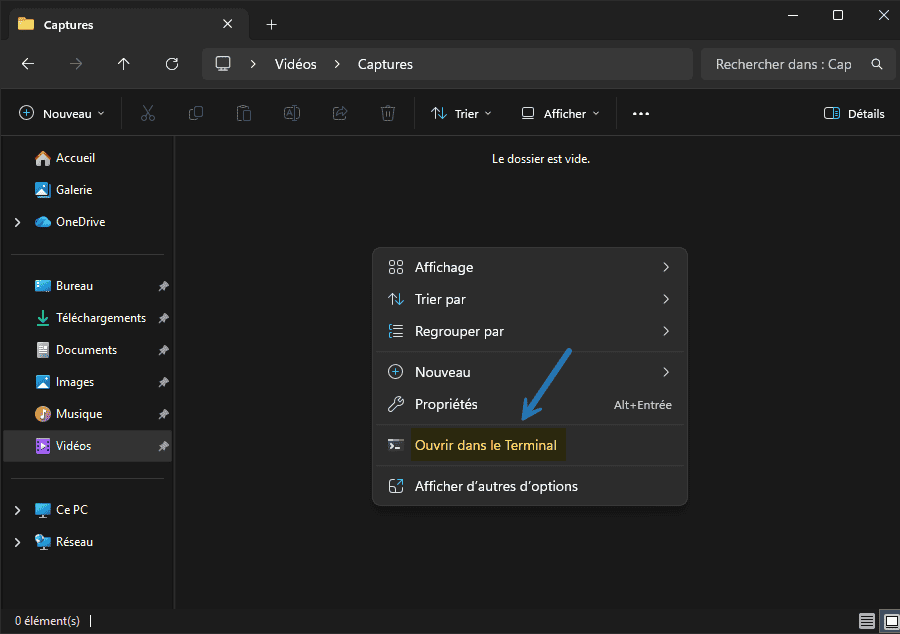 Ouvrir le Terminal Windows dans un dossier