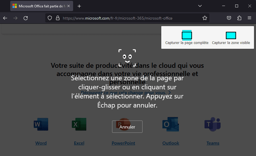 Capture d’écran page web complète avec Firefox