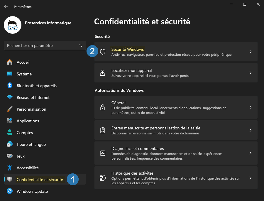 Confidentialité et sécurité dans les Paramètres de Windows 11