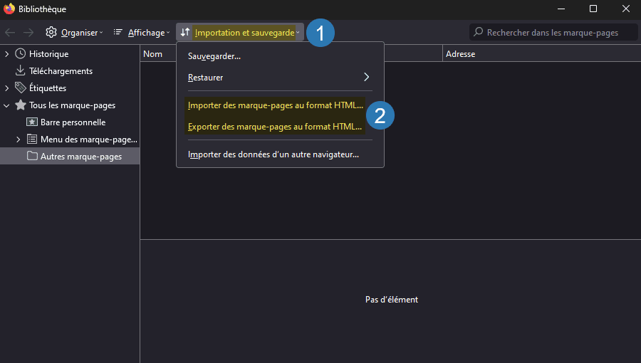 Exporter et importer des favoris ou des marque-pages avec Firefox