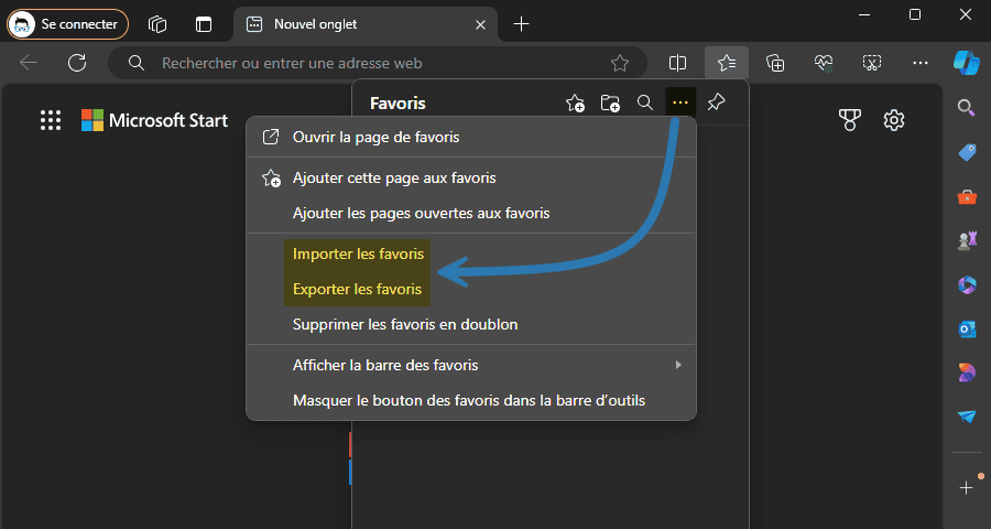 Exporter des favoris avec Microsoft Edge