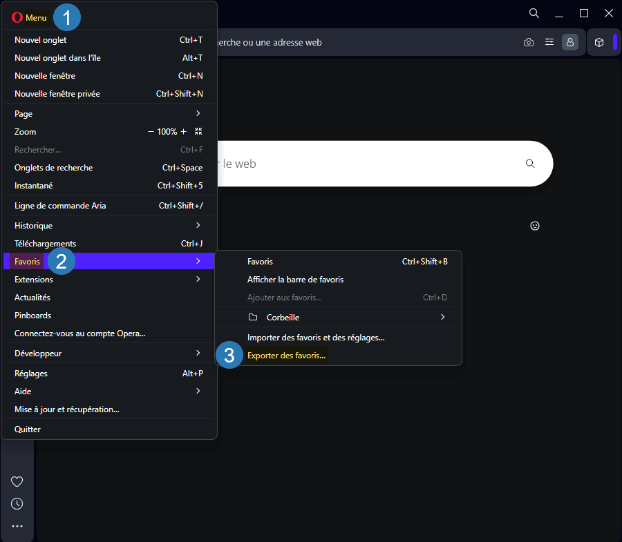 Exporter des favoris avec le navigateur Internet Opera