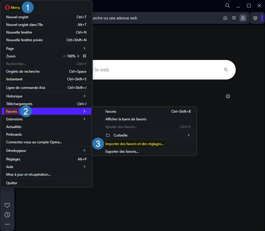 Importer des favoris avec le navigateur web Opera