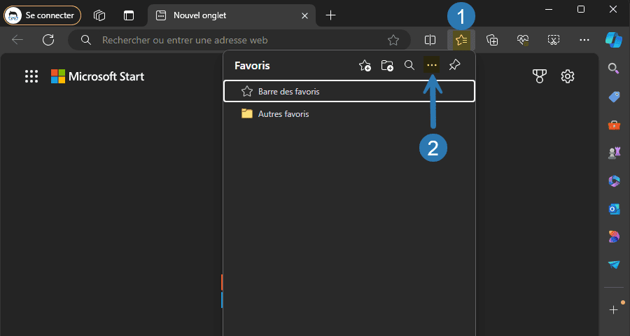 Ouvrir le menu Autres options dans les paramètres des favoris de Microsoft Edge